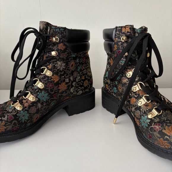 Sam Edelman Darrah‎ Floral Jacquard Lace Up Ankle Boots Size 7.5M - Picture 12 of 16